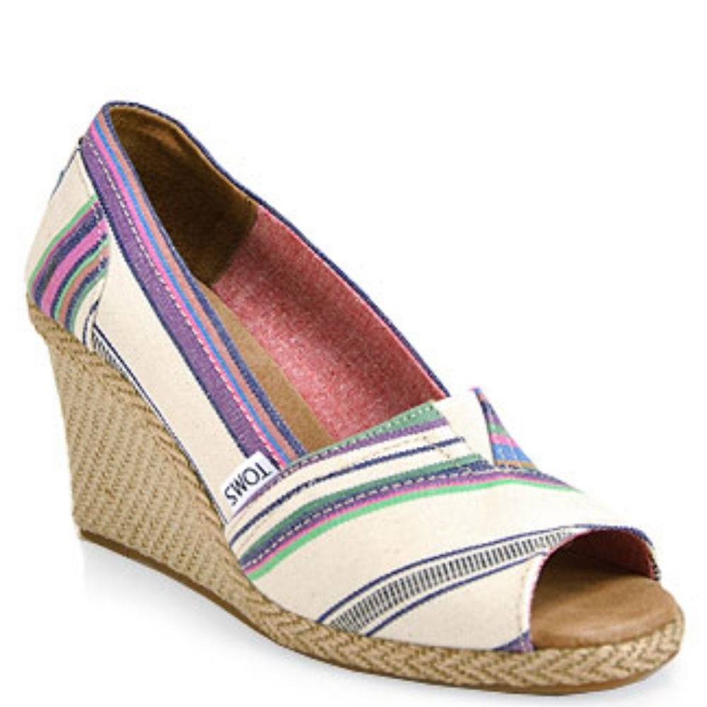 Toms Village striped peep toe wedge size 6